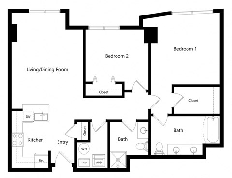 the two-bedroom Jacksonville floor plan at Midtown Crossing Apartments in Omaha, NE